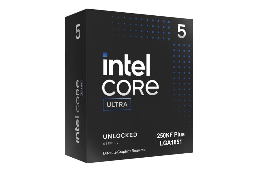 Abbildung des Intel Core Ultra 5 250KF Plus Prozessors in der Boxed-Version.