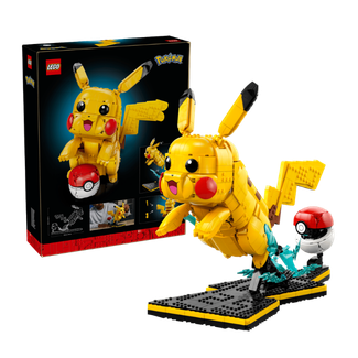 Abbildung des neuen LEGO Pokémon Sets "72152 Pikachu" vor der Verpackung.