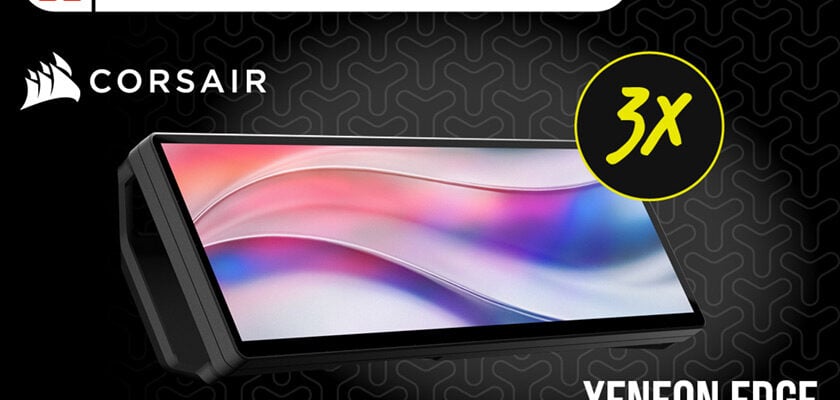 Werbebanner zum Corsair XENEON EDGE mit Hinweis auf 3 Testgeräte
