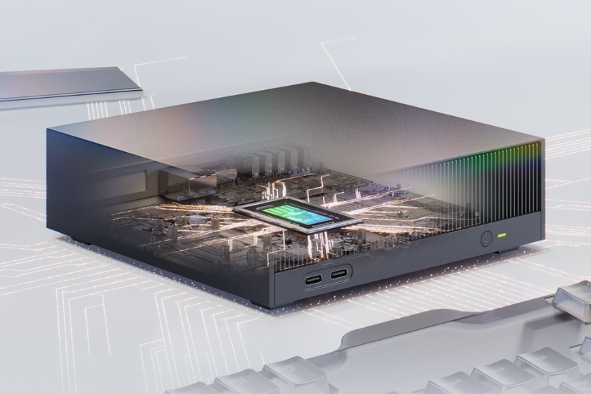Nvidia RTX Spark Mini-PC mit transparent dargestelltem Gehäuse. Im Inneren sichtbar ist der GB10-Chip, der CPU, GPU und KI-Beschleuniger auf einer kompakten ARM-Plattform vereint.