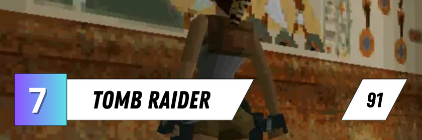 Zu sehen ist Lara Croft in einer antiken Tempelanlage aus dem ersten Tomb Raider. Das Bild zeigt den Siebtplatzierten mit einem Metascore von 91.