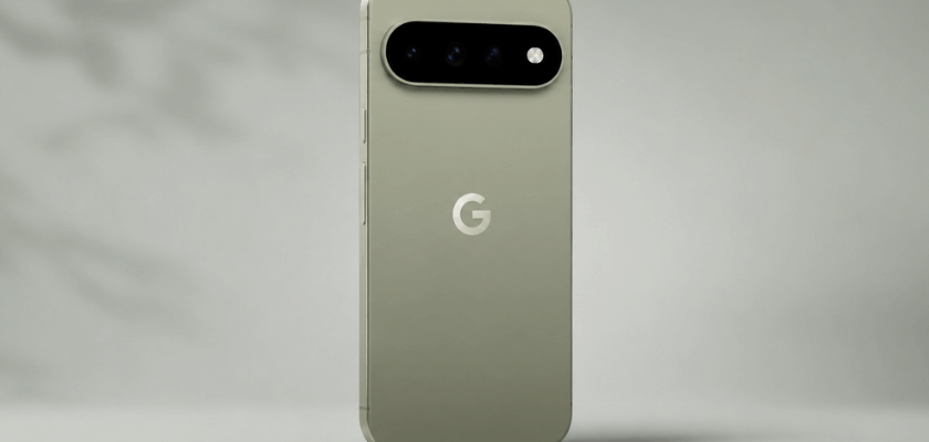 KI-Illustration des Google Pixel 11-Smartphones in Grün vor hellem Hintergrund.