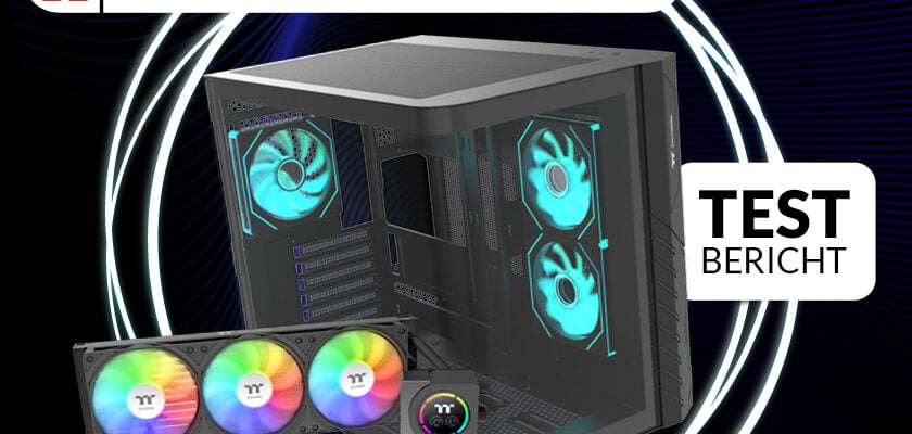 Das Bild zeigt ein Banner zum Testbericht zur Produkttestaktion von Thermaltake. Abgebildet sind ein PC-Gehäuse und eine Wasserkühlung mit RGB-Lüftern. Der zugehörige Artikel fasst die Erfahrungen und Ergebnisse der Produkttester zusammen.