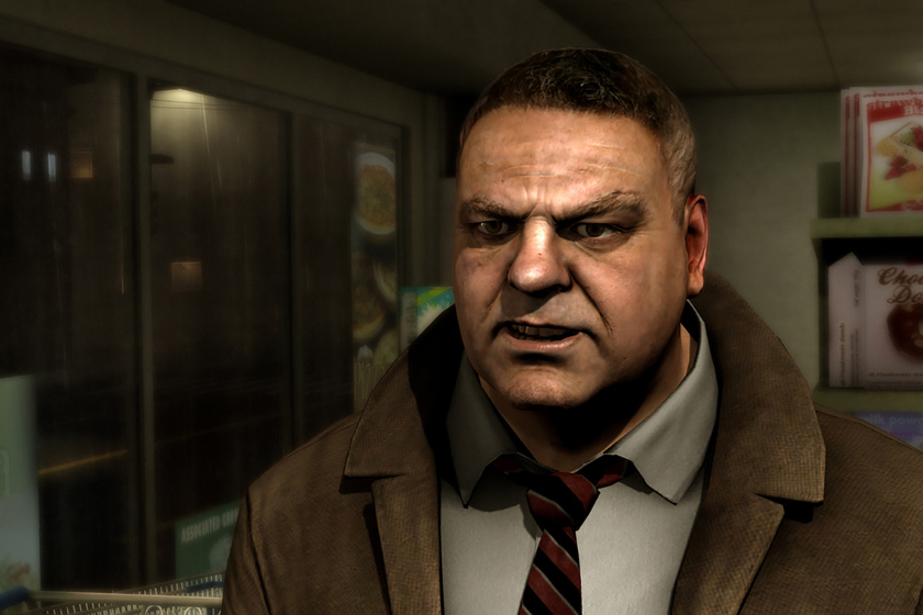 Spielszene aus Heavy Rain: Zu sehen ist der Privatdetektiv Scott Shelby in Nahaufnahme, der einen braunen Mantel und eine gestreifte Krawatte trägt.