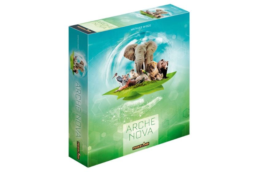 Abbildung des Brettspiels "Arche Nova" in der Spieleverpackung.