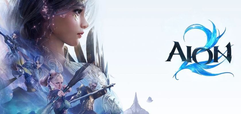 Charaktere aus AION 2 mit dem AION-2-Logo vor hellem Hintergrund.