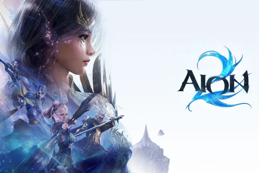 Charaktere aus AION 2 mit dem AION-2-Logo vor hellem Hintergrund.