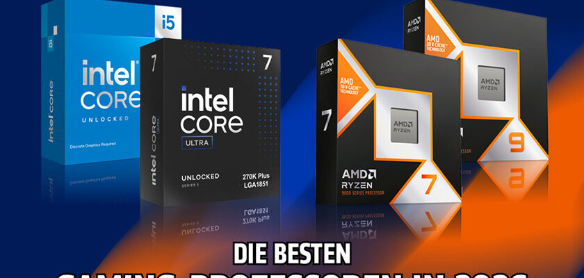 Abbildung verschiedener Intel-Core- und AMD-Ryzen-Prozessoren für den Gaming-CPU-Ratgeber 2026.