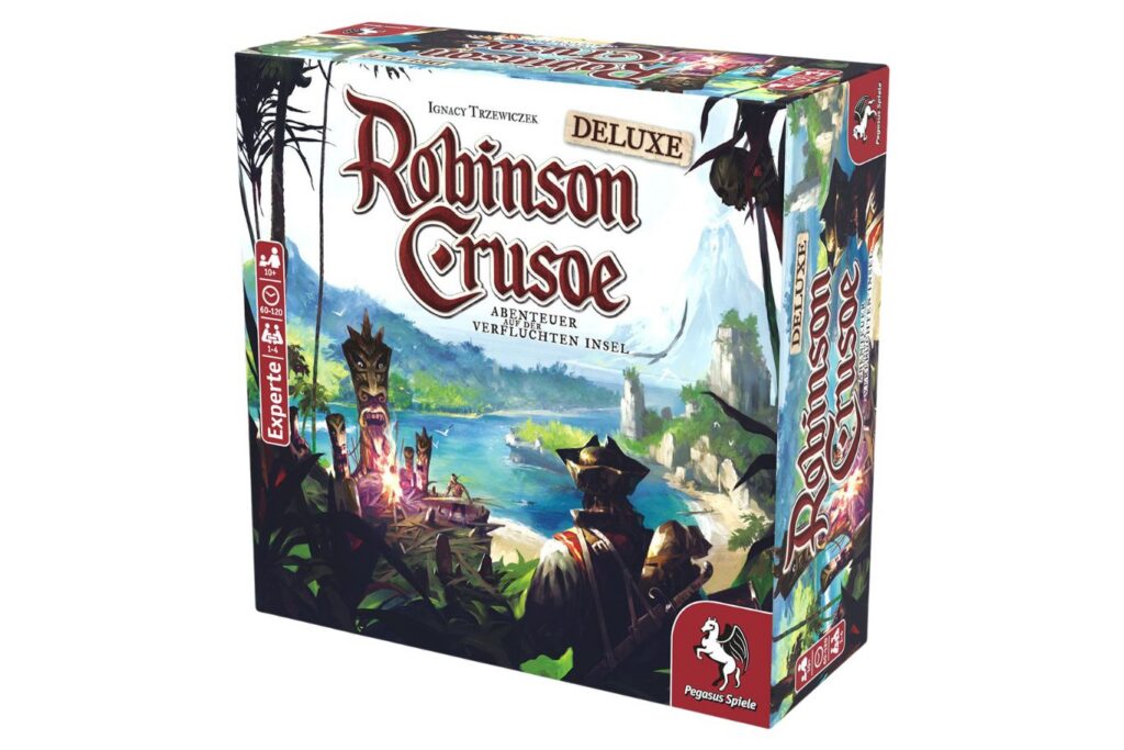 Abbildung des Brettspiels "Robinson Crusoe" in der Deluxe-Edition in seiner Verpackung.