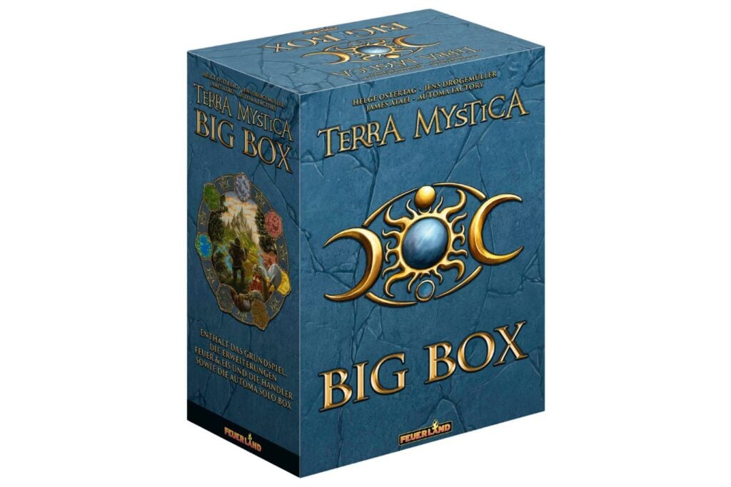 Abbildung des Strategiespiels "Terra Mystica" in der Big-Box-Version in seiner Spielverpackung.
