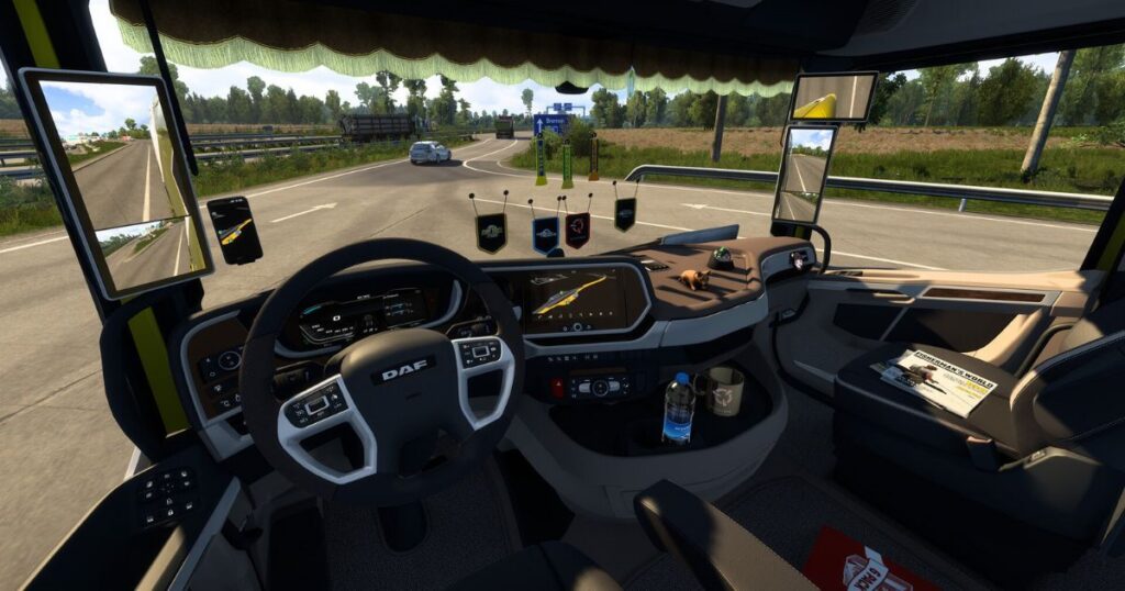 Fahrerkabine eines Lkw mit Lenkrad in Euro Truck Simulator 2